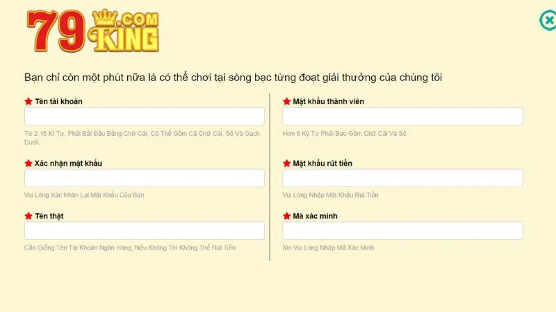Các bước đăng ký tài khoản tại 79King
